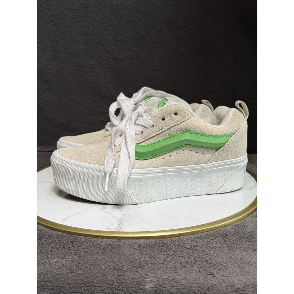 Vans Knu Stack Mens 6 Womens 7.5 Platform Sneakers Beige Green Suede Low Top